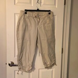 Womens INC brand capris khaki with crystal button closure and pockets size 14